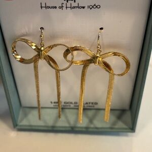 House of Harlow 1960 14k Gold Plated Bow Dangle Earrings NEW Soft Girl Y2K